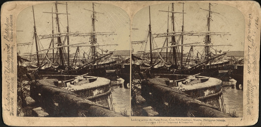 Looking across the Pasig River, from Fort Santiago, Manila, Philippine Islands.